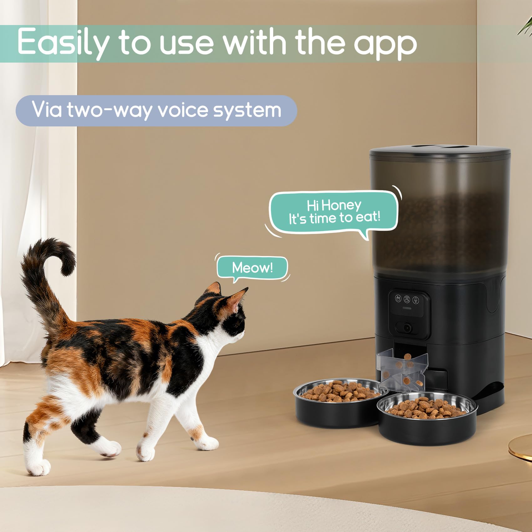 Automatic Cat Feeder with Camera, 7 Litre Dual Bowl Automatic Dog Feeder with HD Video and Night Vision, 2.4G WiFi ，SD Card Storage and Two-Way Audio - image 4