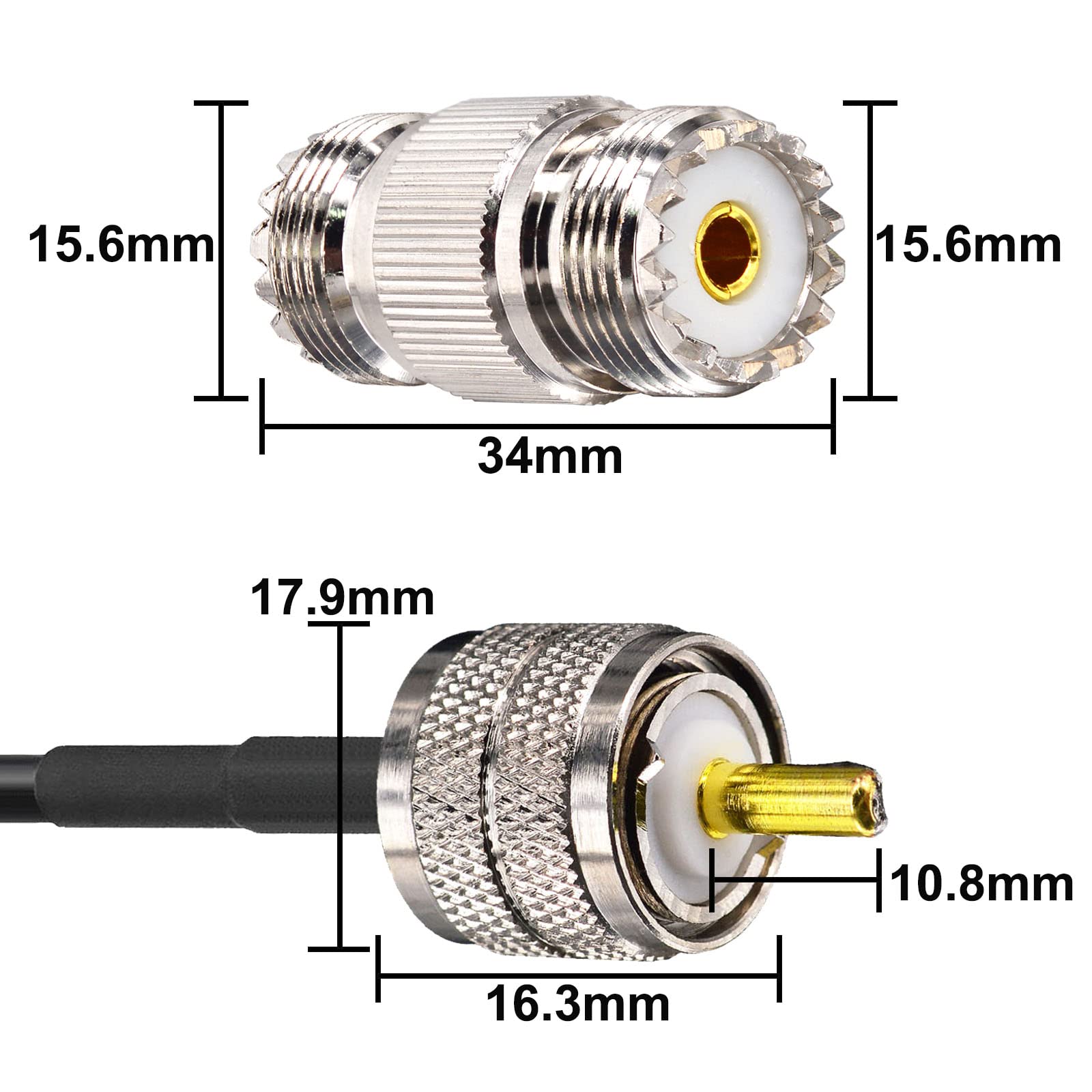 Cavo antenna CB 22,9 m, PL259 RG58, cavo coassiale UHF PL259 maschio + 2 adattatori femmina UHF SO239 da 50 Ohm per radio CB Ham, misuratore SWR, analizzatore antenna, radio HF, radio