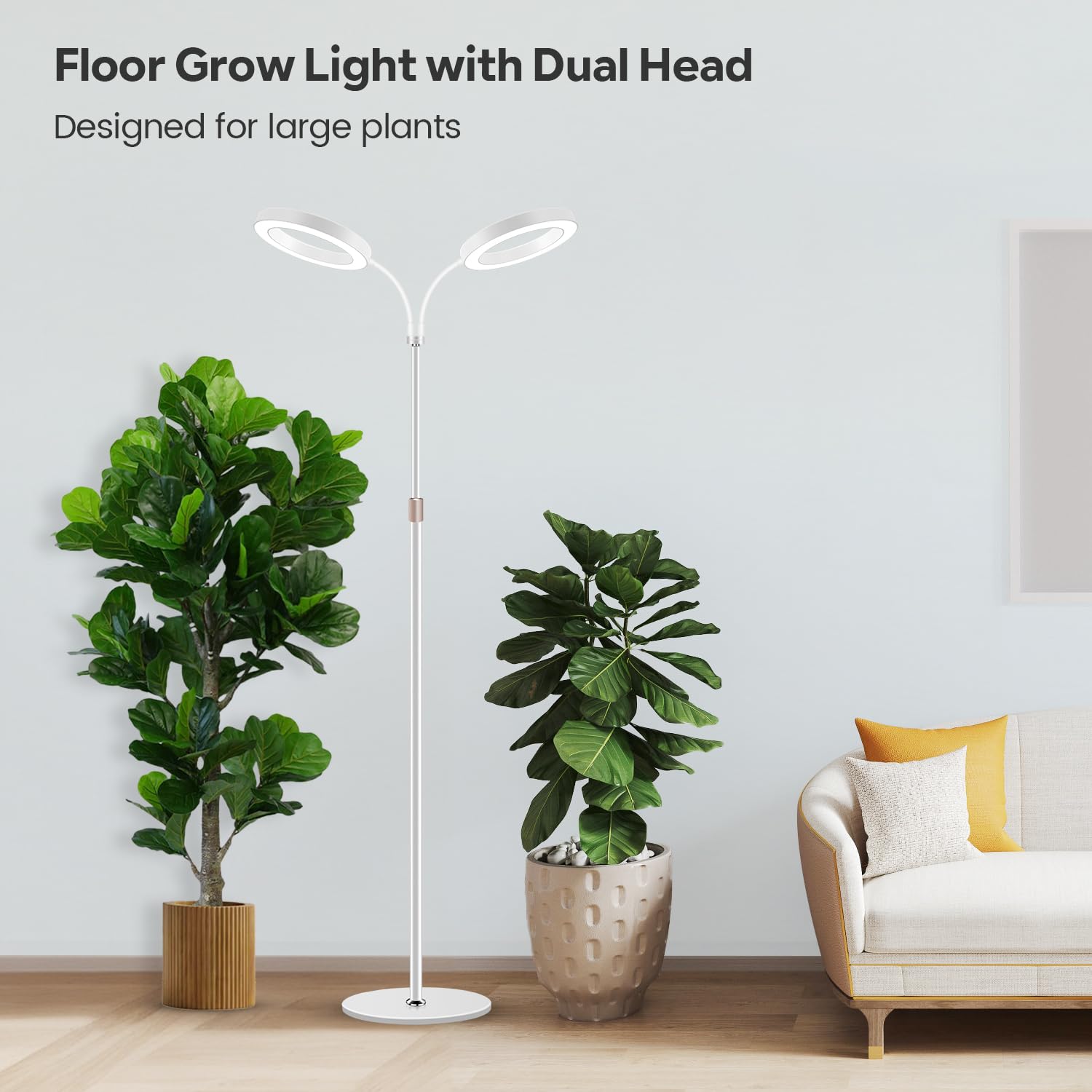 Garpsen Lampe de culture LED à double tête pour plantes d'intérieur avec support, 5 niveaux d'intensité variable avec minuterie 6/12/16H, 3 modes de couleur, 168 LED et hauteur réglable de 167"