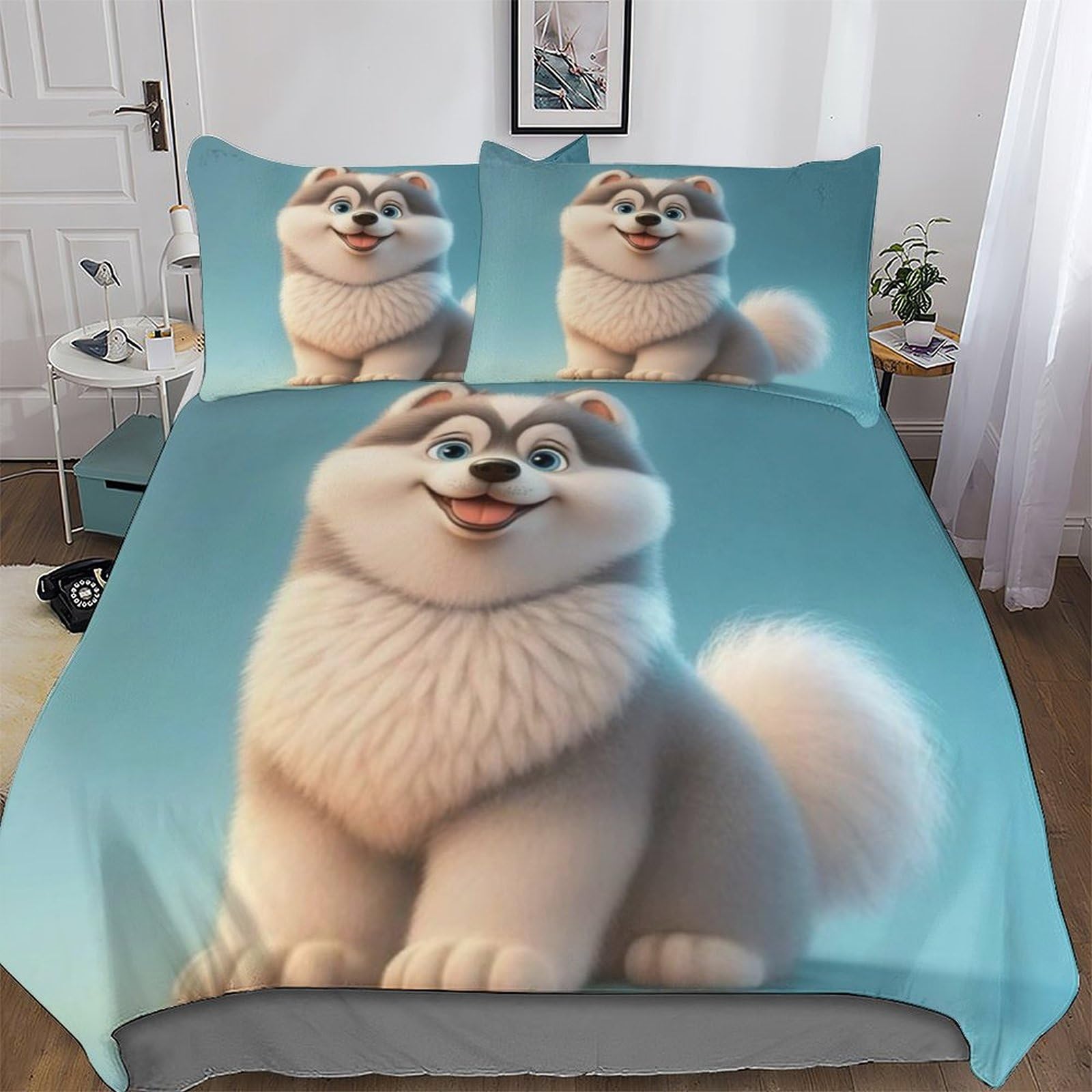Chien Housse de Couette pour Chambre Adulte Cosy Parure de Lit 220x240cm Microfibre