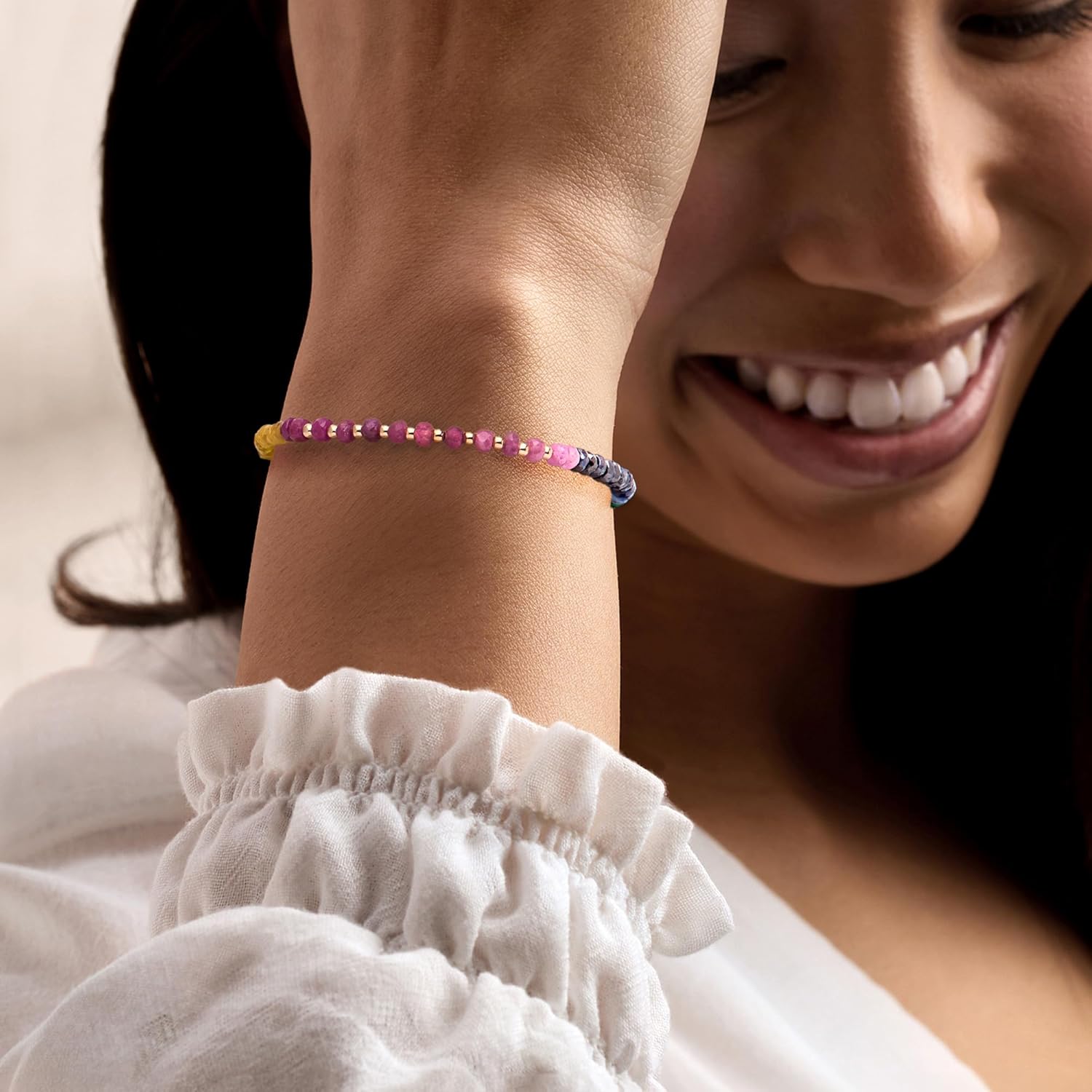 Ross-Simons 18.00 ct. t.w. Multicolored Sapphire and 4.40 ct. t.w. Ruby Bead Bracelet in 10kt Yellow Gold