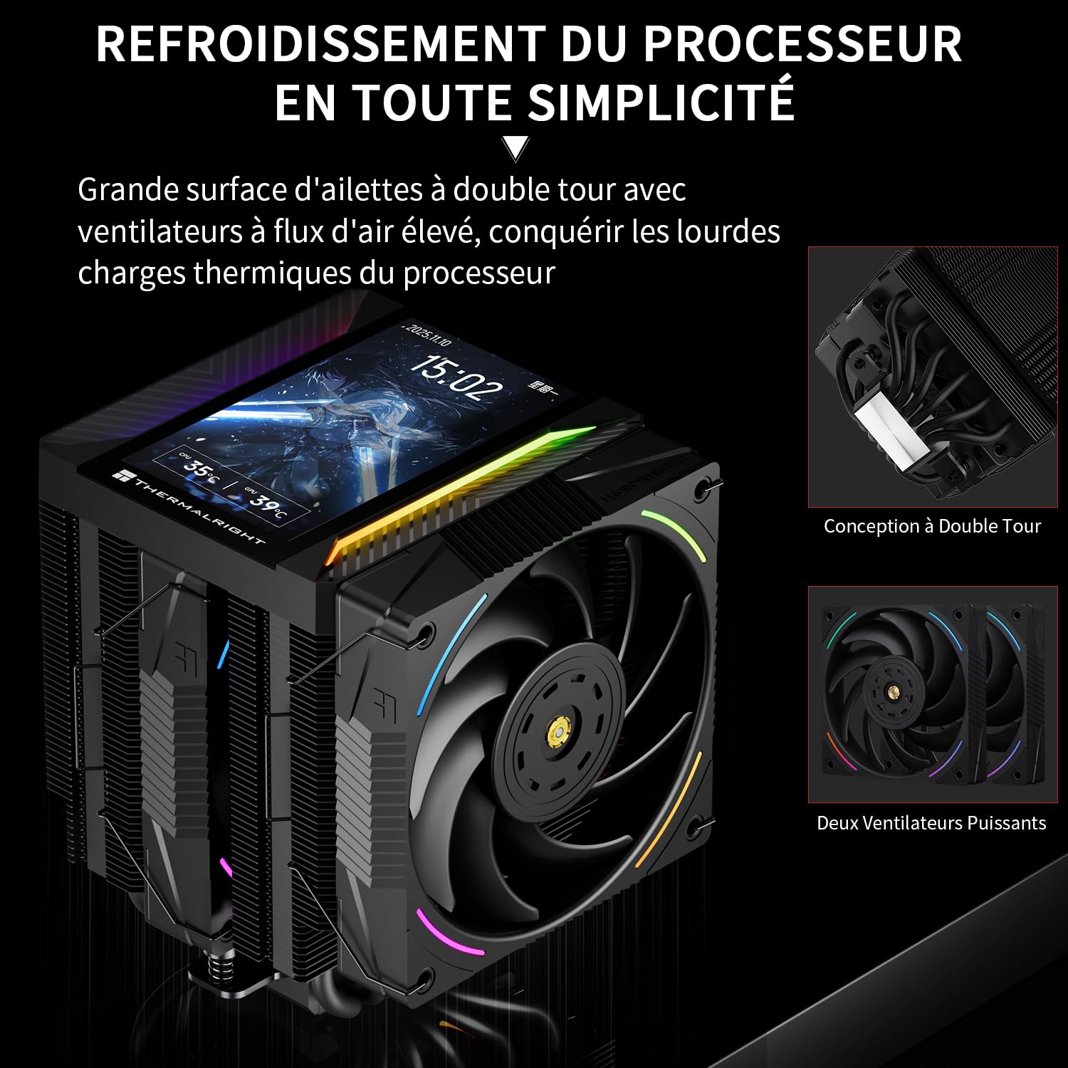Thermalright Peerless Assassin 120 VISION MAX ARGB Black Chłodnica procesora PC z 6 rurami cieplnymi, 5-calowy wyświetlacz magnetyczny o rozdzielczości 480 x 854, do AM4/AM5 i Intel LGA1700/1851