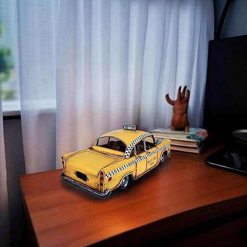 Miniatura 9 de Retro hecho a mano amarillo NYC Classic Checkered Taxi Cab Modelo de taxi de la ciudad de Nueva York 11 pulgadas de largo, modelo de vehículo