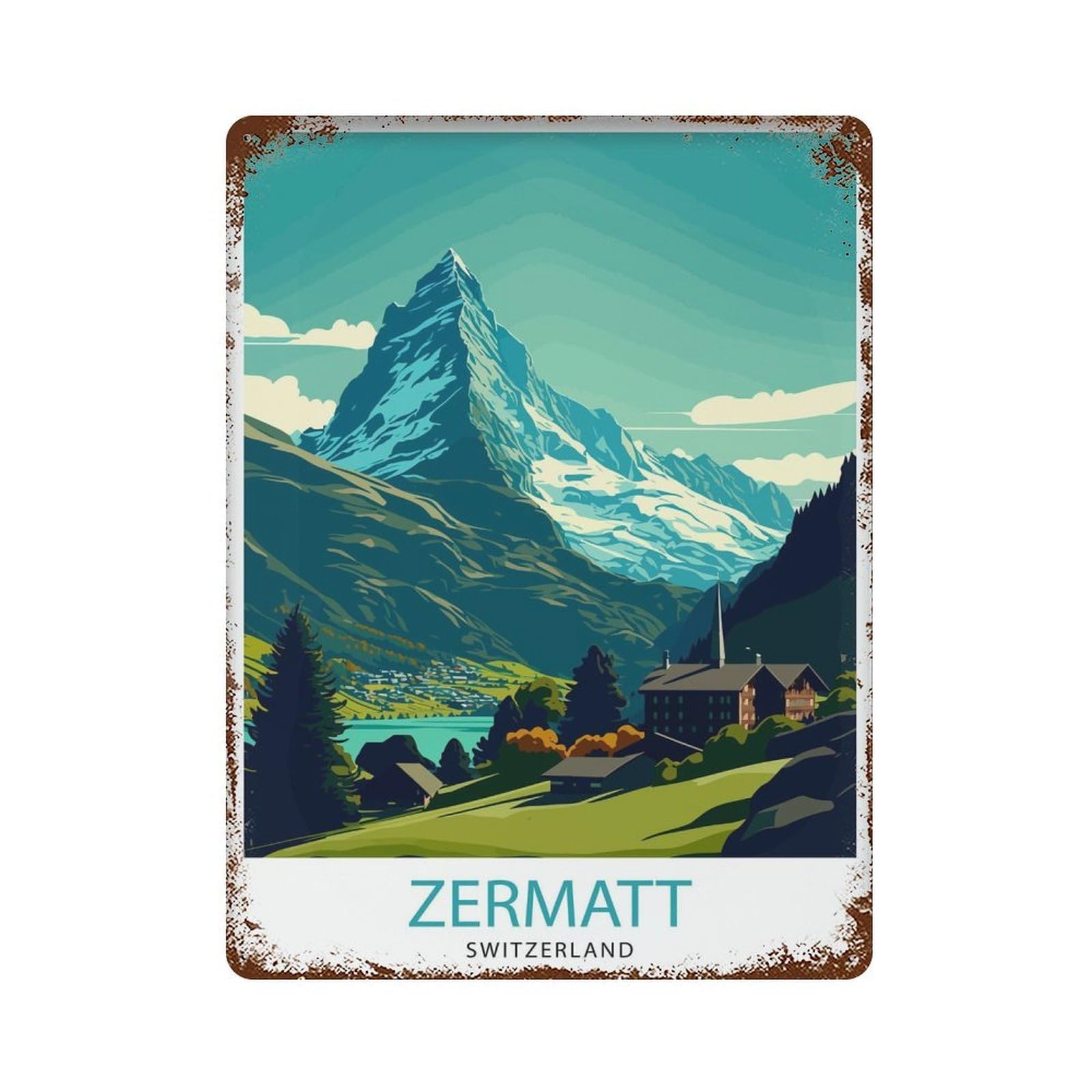 xiaoxiaoshen Zermatt Switzerland Travel Home Gift for Switzer Wall Decor Art Metal Tin Poster Modern Home Decor Art Home Bar Shop Decorations Vintage Sign 40x30cm