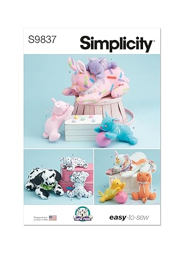 Simplicity Easy Plush Fleece Kitten, Bunny, and Puppy Sewing Pattern Kit by Carla Reiss, Design Code S9837, One Size, Multicolor