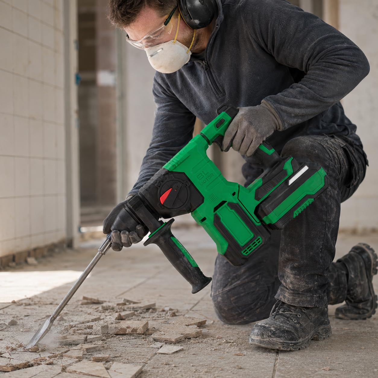 PROWORK RB-BH24A Martello Perforatore Brushless 18V SDS-Plus, 2,2 J, 5500 Colpi/min, 2 Batterie 4.0Ah, 3 Modalità di Lavoro, Valigetta Professionale Inclusa