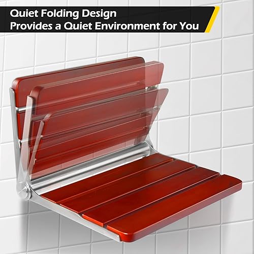 Miniatura 8 de Dyna-Living Asiento de ducha plegable de madera de teca montado en la pared, 2 piezas, 400 libras, asiento de ducha plegable