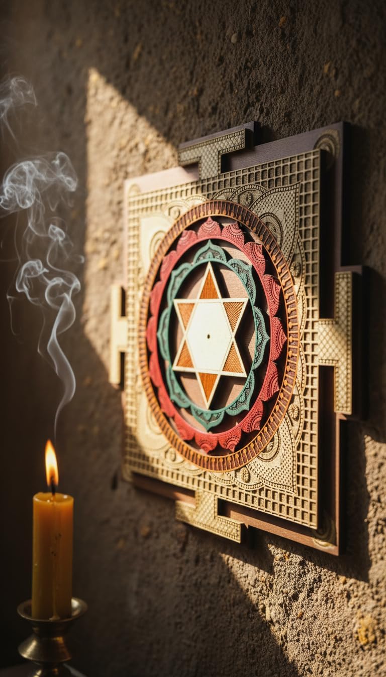 Sudarshana Yantra Wall Art | Sacred Geometry Protection Decor | Vishnu Chakra Wood Art | Spiritual Gift | Meditation Room Decor 50 cm (19.7")