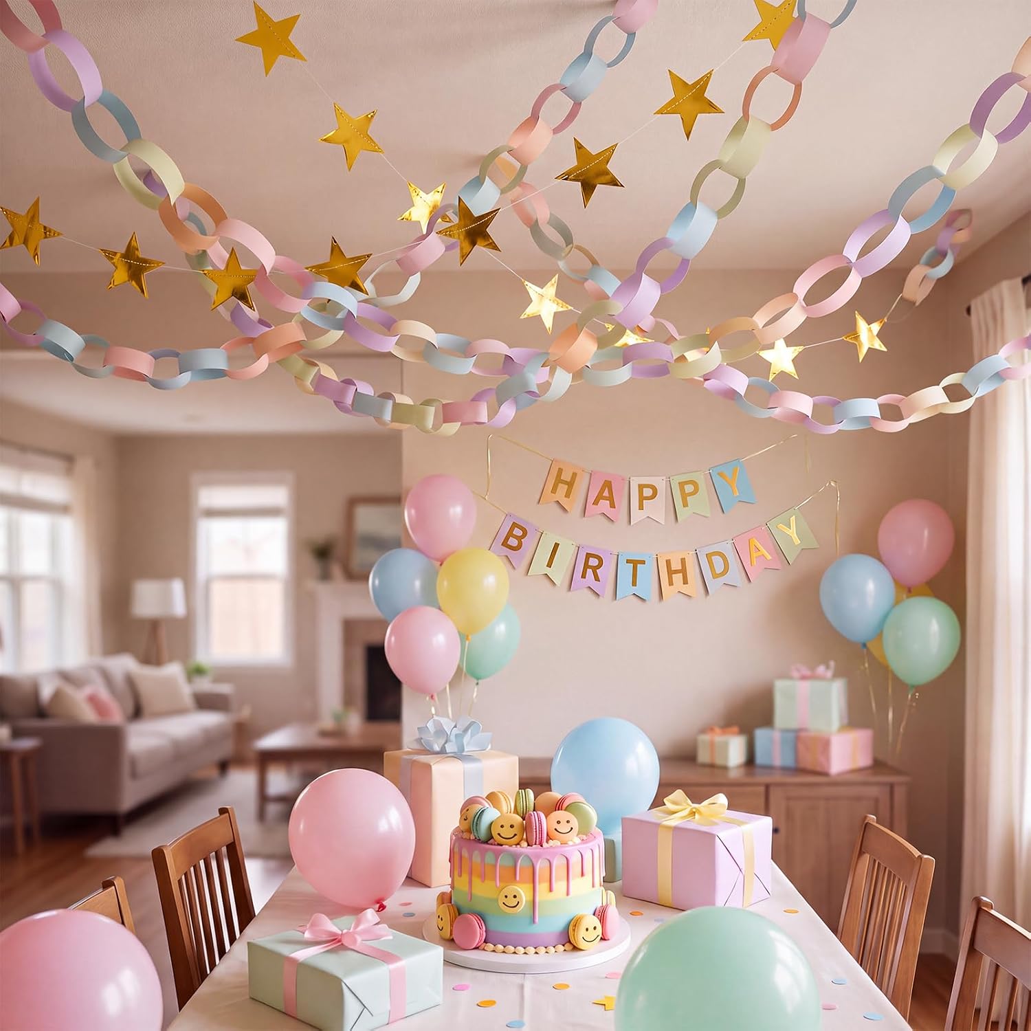 500Pcs Paper Chain Garland and 6Pcs Mirror Star Garland