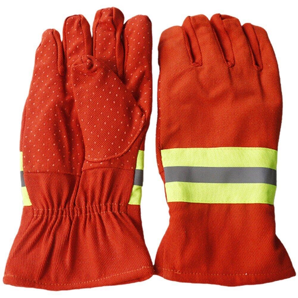 Hrippy Men's Orange Firefighting Gloves, Professional Fire Fighter Gloves With Reflective Strip Heat Resistance Flame Resistance Safety Work Gloves