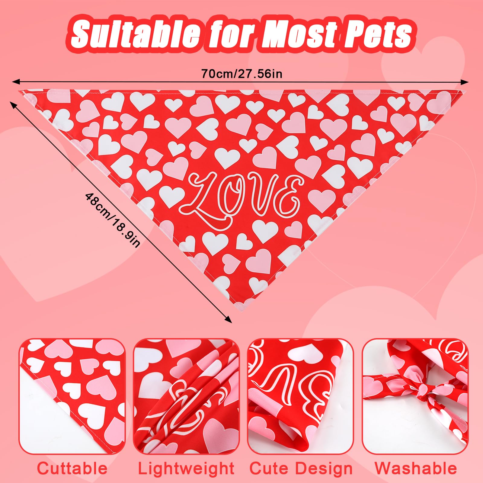 2pcs Valentine's Day Dog Bandanas, 2 Styles Universal Size Dog Scarf Bibs Triangle Romantic Holiday Dog Costume for Small, Medium, Large Dog Cat (Love Heart, Black Lip)