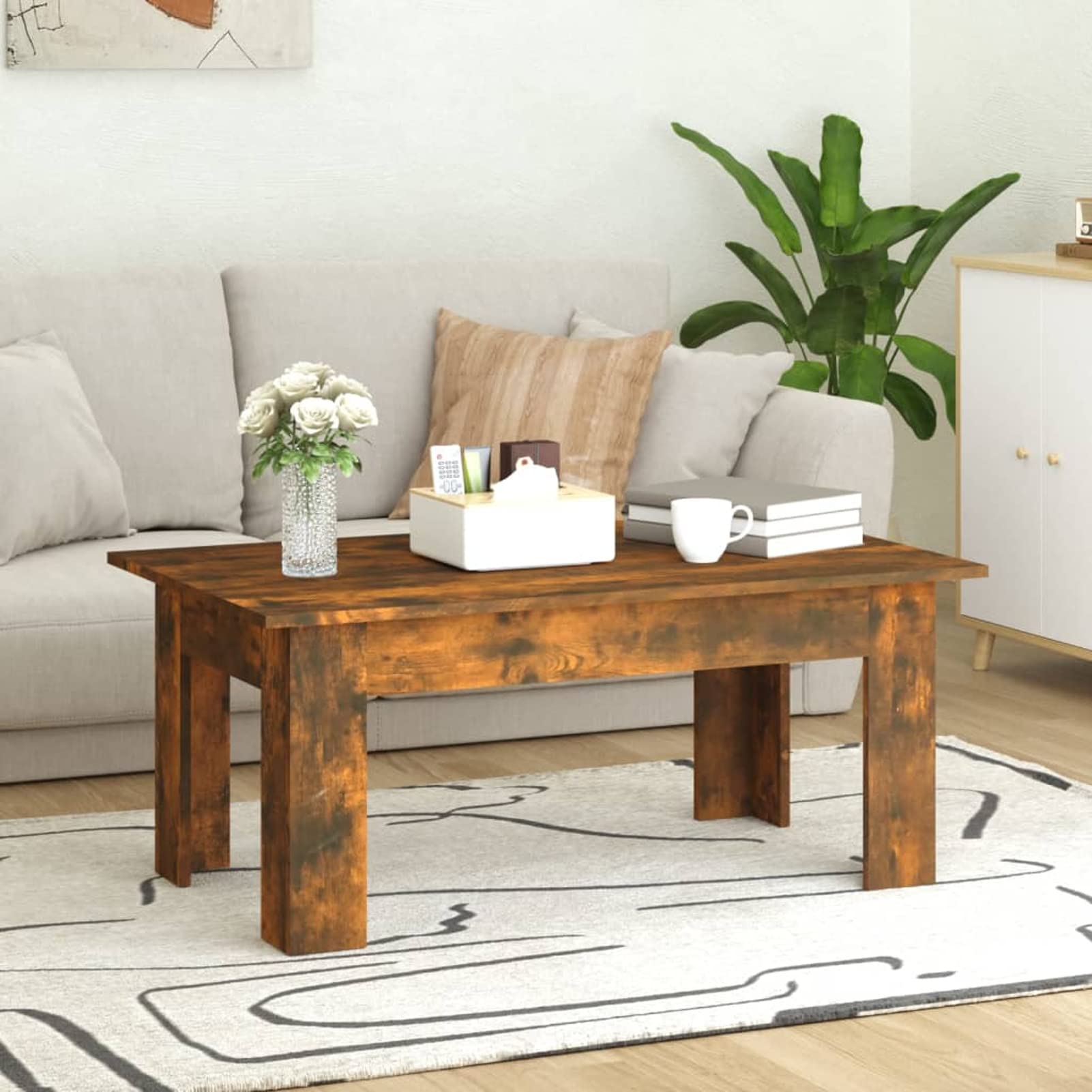 Homgoday Table basse en chêne fumé 100 x 60 x 42 cm, table d'appoint en bois d'ingénierie, table d'appoint pour salon, salle de réception d'invités, chambre à coucher et mobilier de bureau