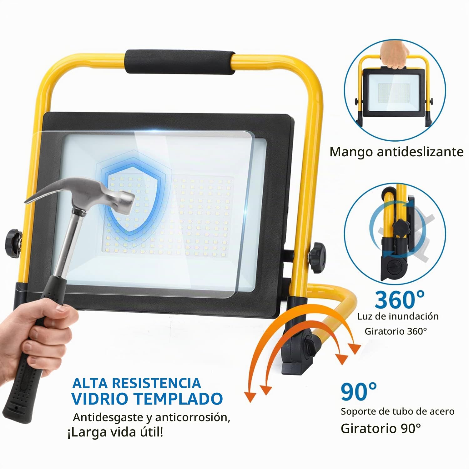 Aigostar Foco de Trabajo LED 100W,8800LM,Foco LED Portátil con Giratorio 360º,Impermeable,Soporte plegable,para Uso en Interiores y Exteriores,para Obra, Taller, Garaje,6500K Luz Blanca,2 piezas