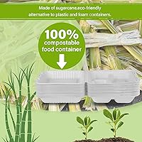 Vista 4 de greensight Contenedor de comida compostable para llevar de 8 x 8 pulgadas, paquete de 100 recipientes de alimentos con 3 compartimentos, cajas