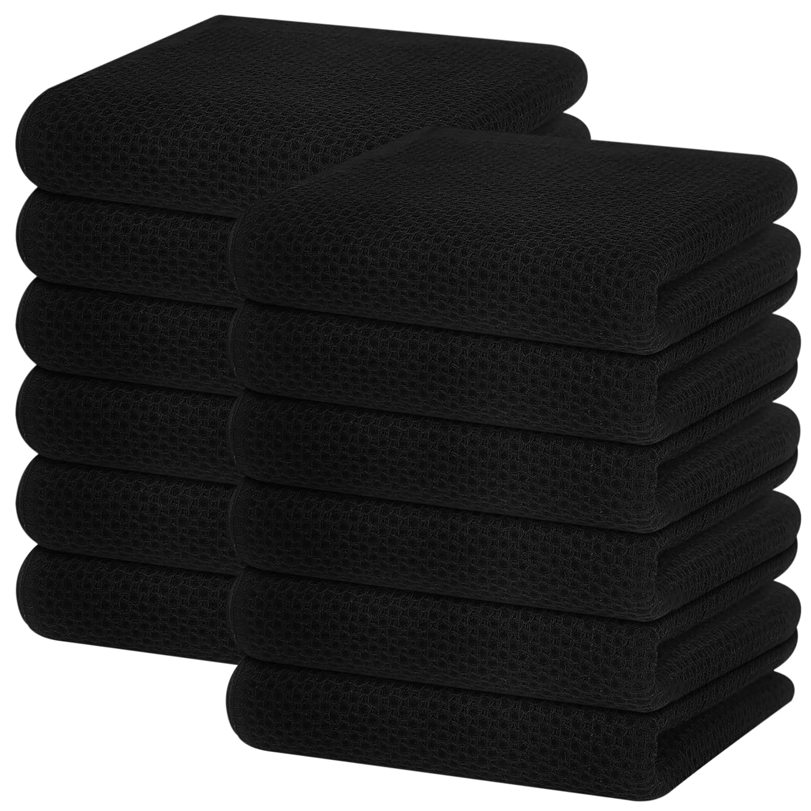 Homaxy 100% Cotton Waffle Weave Kitchen Dish Towels 12-Pack, Black