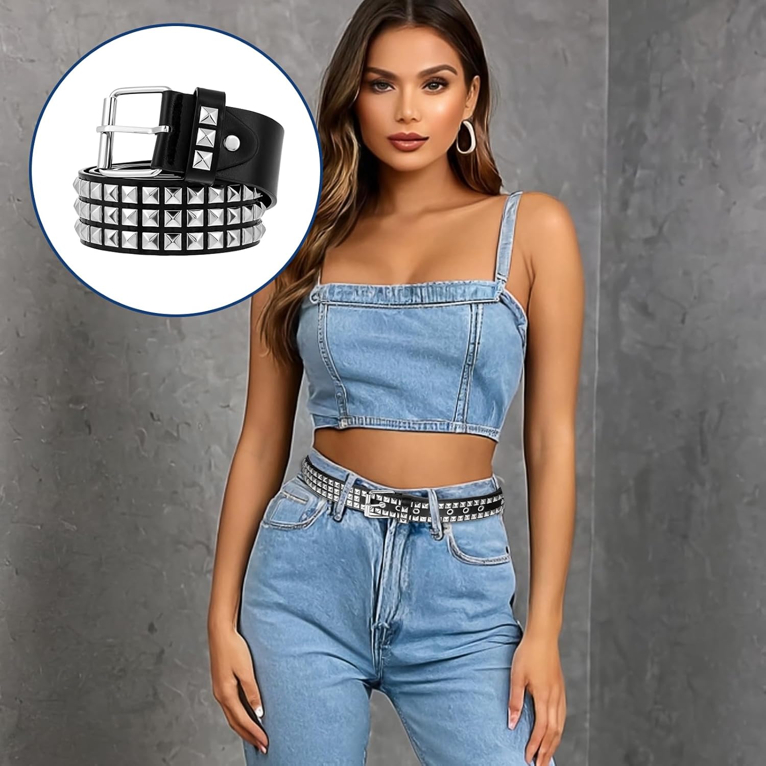 simarro 6 Pcs Black Studded Belts Y2K Belt, 44 inches Long Studded Rivet Double Grommet Belt Set Star Gothic Punk Rock Goth Punk Style Accessories for Men Women - Image 7