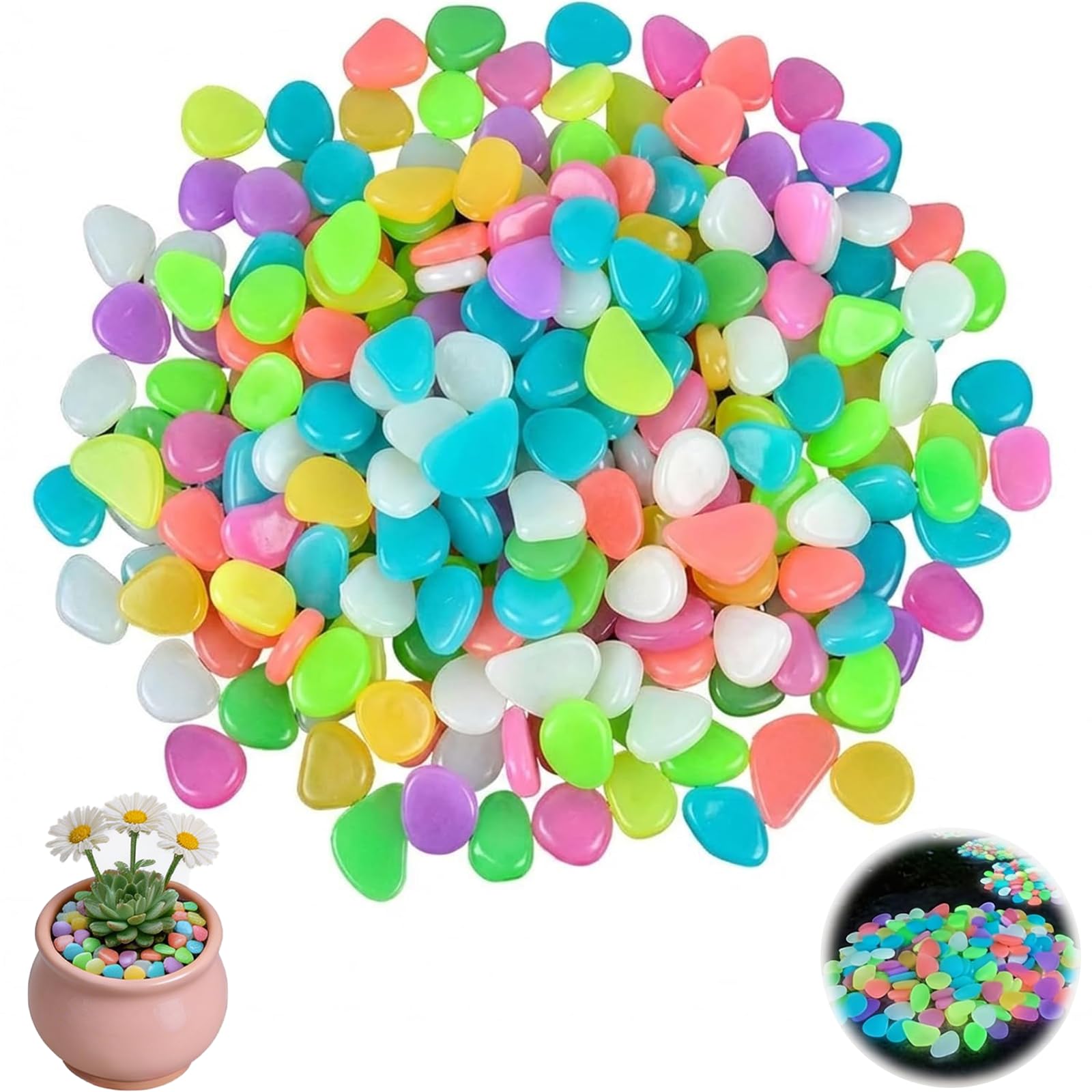 500 Pcs Glow in the Dark Pebbles, Glow in the Dark Stones, Colorful Glow Stones for Garden, Waterproof Coloured Stones, Luminous Glow Stones for Aquarium, Pathway, DIY Craft and Indoor Outdoor