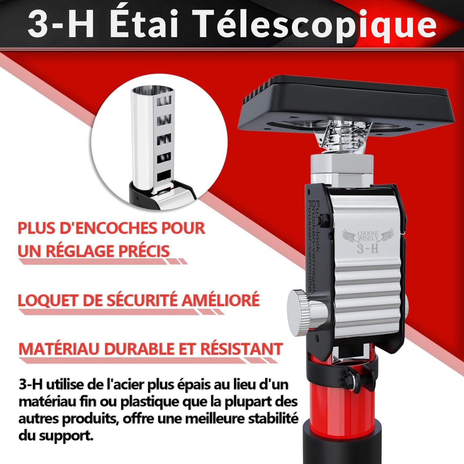Étai Télescopique Reglable 40-62cm 75kg Acier Épais Rouge 2pcs