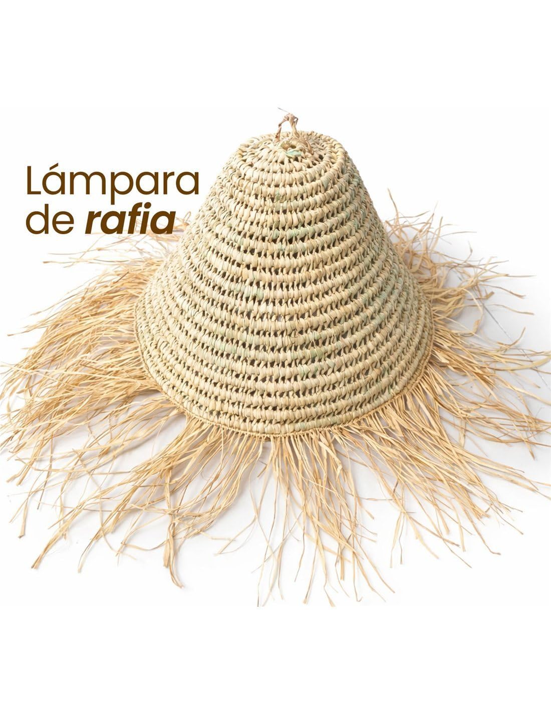 JARDIN202 - Pantalla para Lámpara de Rafia con Flecos Mikonos| | Estilo Mediterráneo | Interior y Porche Techado | (Grande)
