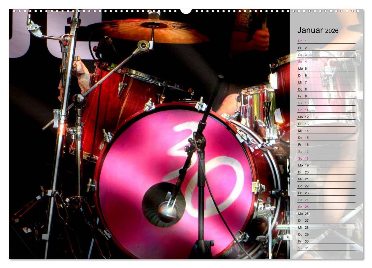 Schlagzeug onstage (Wandkalender 2026 DIN A2 quer), CALVENDO Monatskalender: Eindrucksvolle Konzertaufnahmen und Closeups von verschiedenen Schlagzeugen (CALVENDO Kunst)