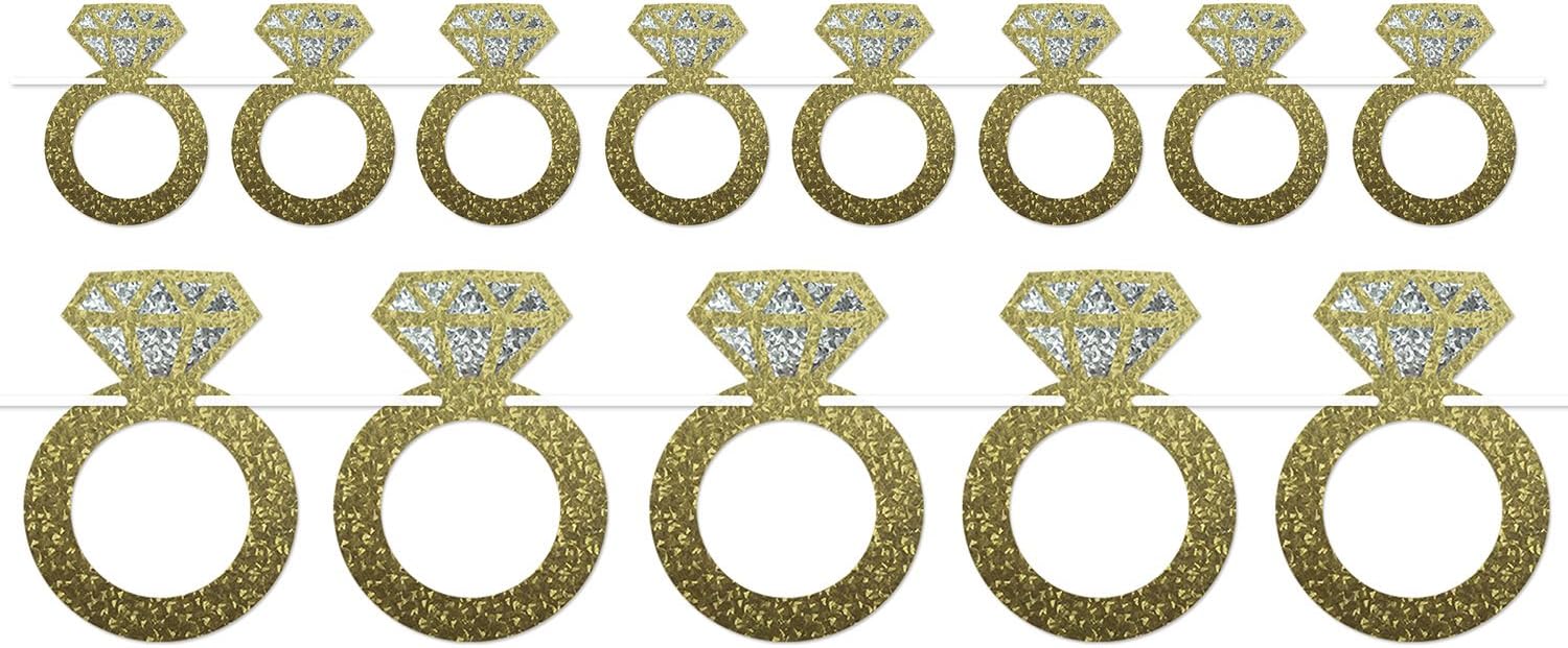 Beistle Wedding Decorations Diamond Rings, Glitter Diamond Rings Streamer 6 Inch x 6 Feet, Pack 12