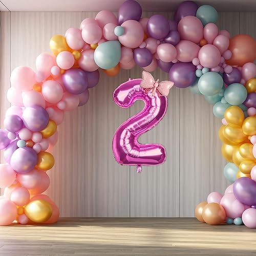 Miniatura 6 de Globos de cumpleaños con números, globos de número rosa para fiesta de cumpleaños, pajarita, globos de papel de aluminio de helio para fiesta de
