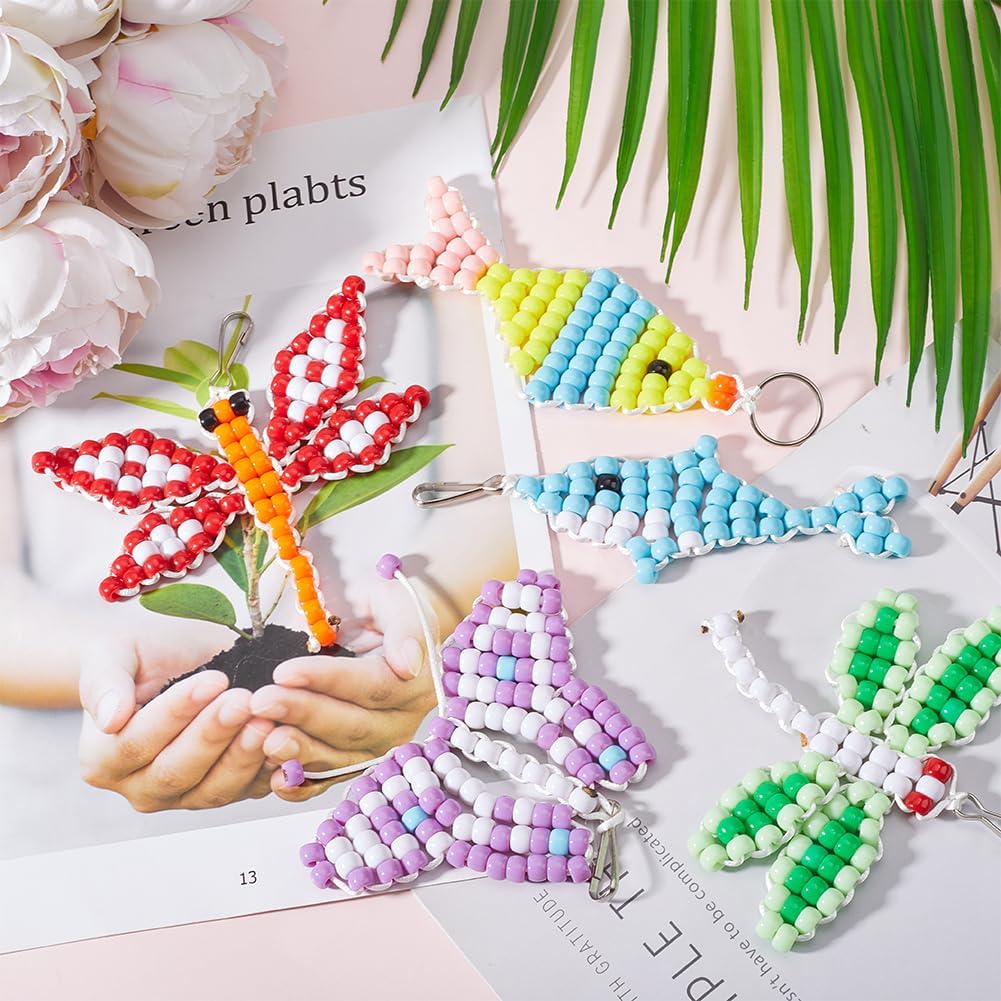 SUNNYCLUE 1 Box DIY 8 Sets Animal Pony Beads Kit Pony Beads 8mm Beads Pets Keychain Making Kit Opaque Pony Beads Craft Beads Beading Animals Butterfly Dragonfly Bird Insect Keychains for Adult Craft image 4