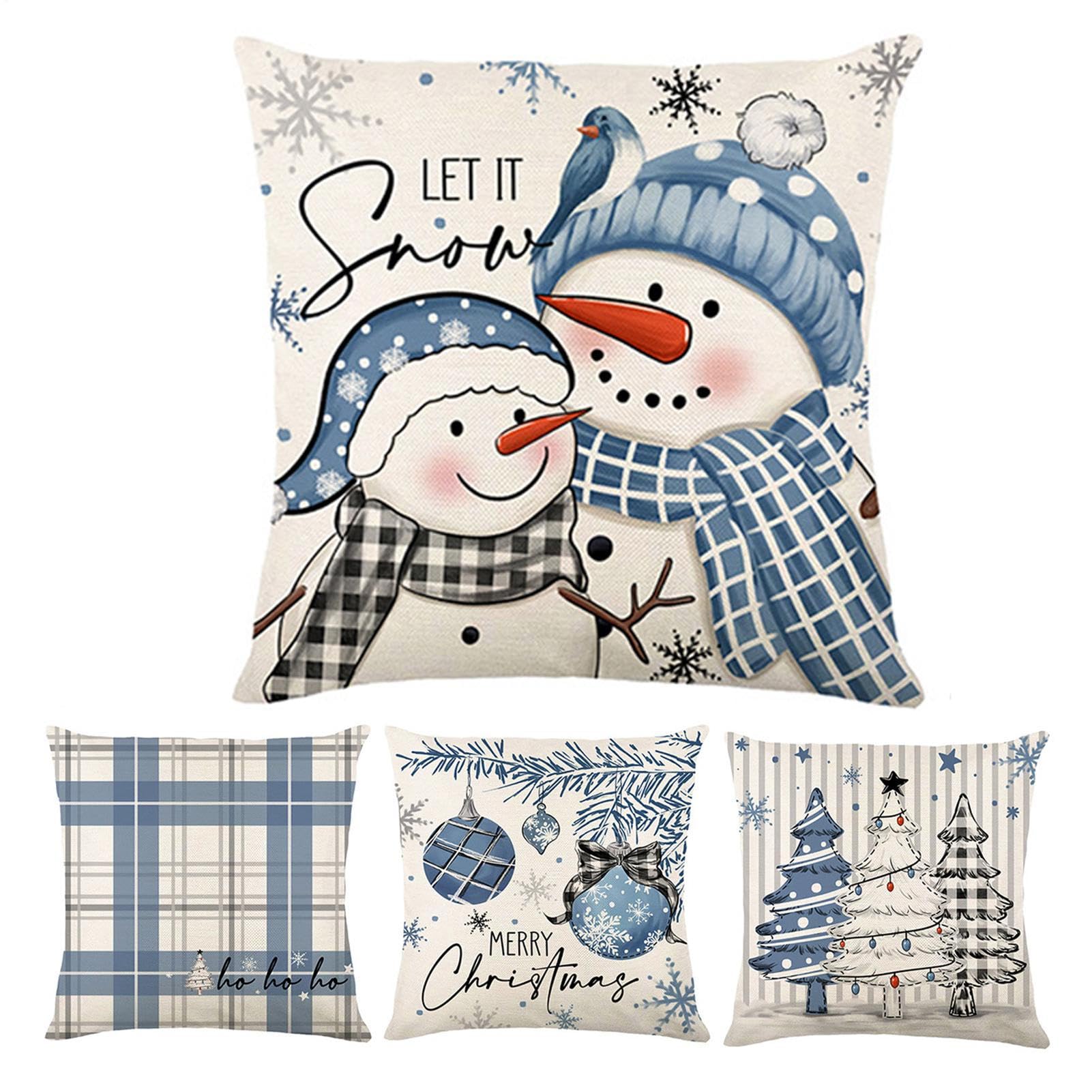 Couvre-coussins de Noël tartan et bonhomme de neige pour un salon cocooning d'hiver