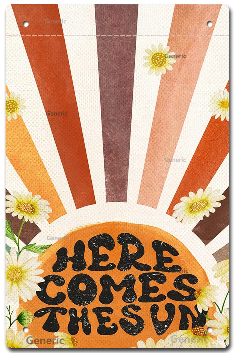 Wcguokj Sign 161 Home Decor Home Art Tin Sign Summer Here Comes The Sun Vintage Retro Daisy Spring Metal Signs Wall Art Wall Decor Poster 8X12 In