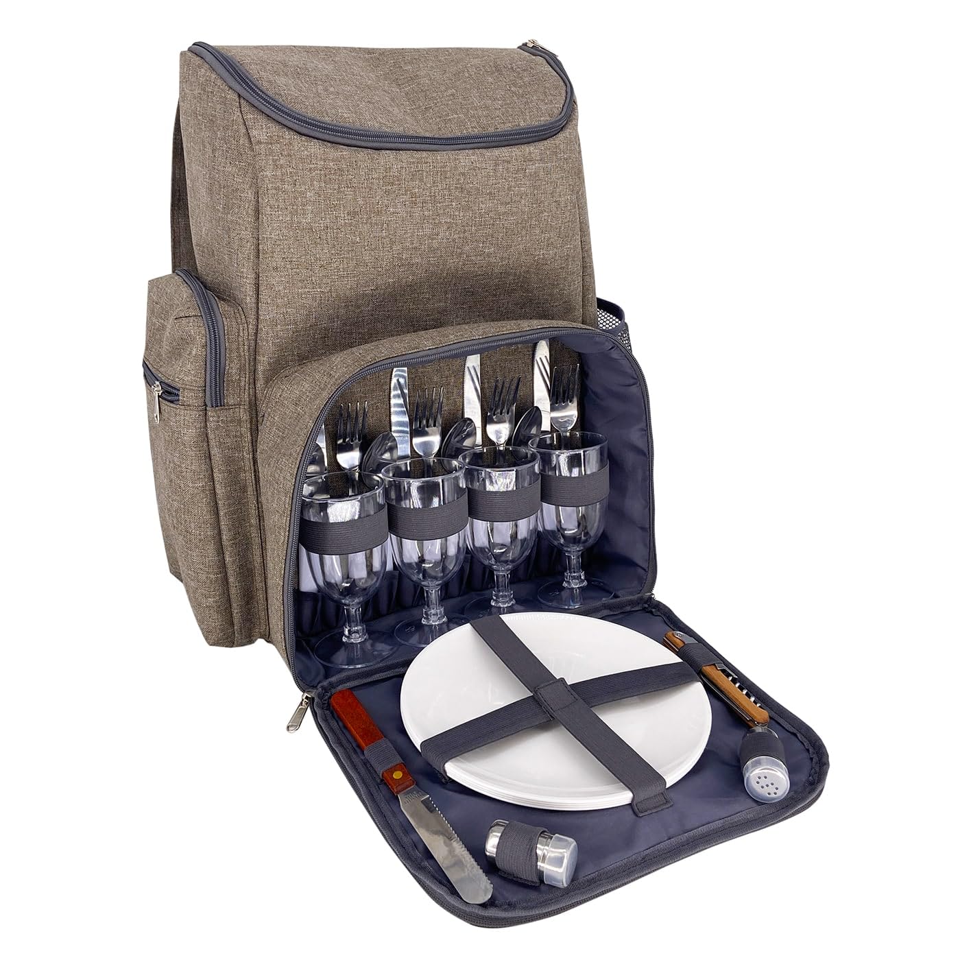Les Jardins de la Comtesse - Zaino Picnic Escapade - 4 Persone - Marrone - Completo di scomparto termico - Piatti solidi e leggeri - Molte tasche - 29 x 15 x 44 cm