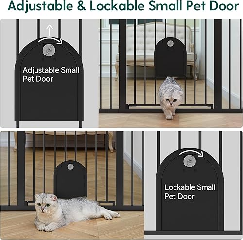 Miniatura 2 de BABELIO Puerta de bebé de 30 a 43 pulgadas con puerta para gatos, puerta de metal ajustable para mascotas, puerta de perro con cierre automático,