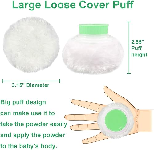 Miniatura 52 de Caja de soplo de polvo de bebé sin BPA, grande de 2.8 pulgadas, estuche de polvo esponjoso para después del baño, contenedor de polvo de