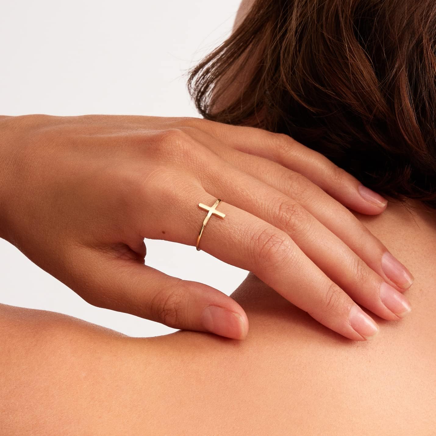 Gelin 14K Solid Gold Cross Ring for Women | Yellow Gold Stacking Ring | Dainty Gold Band