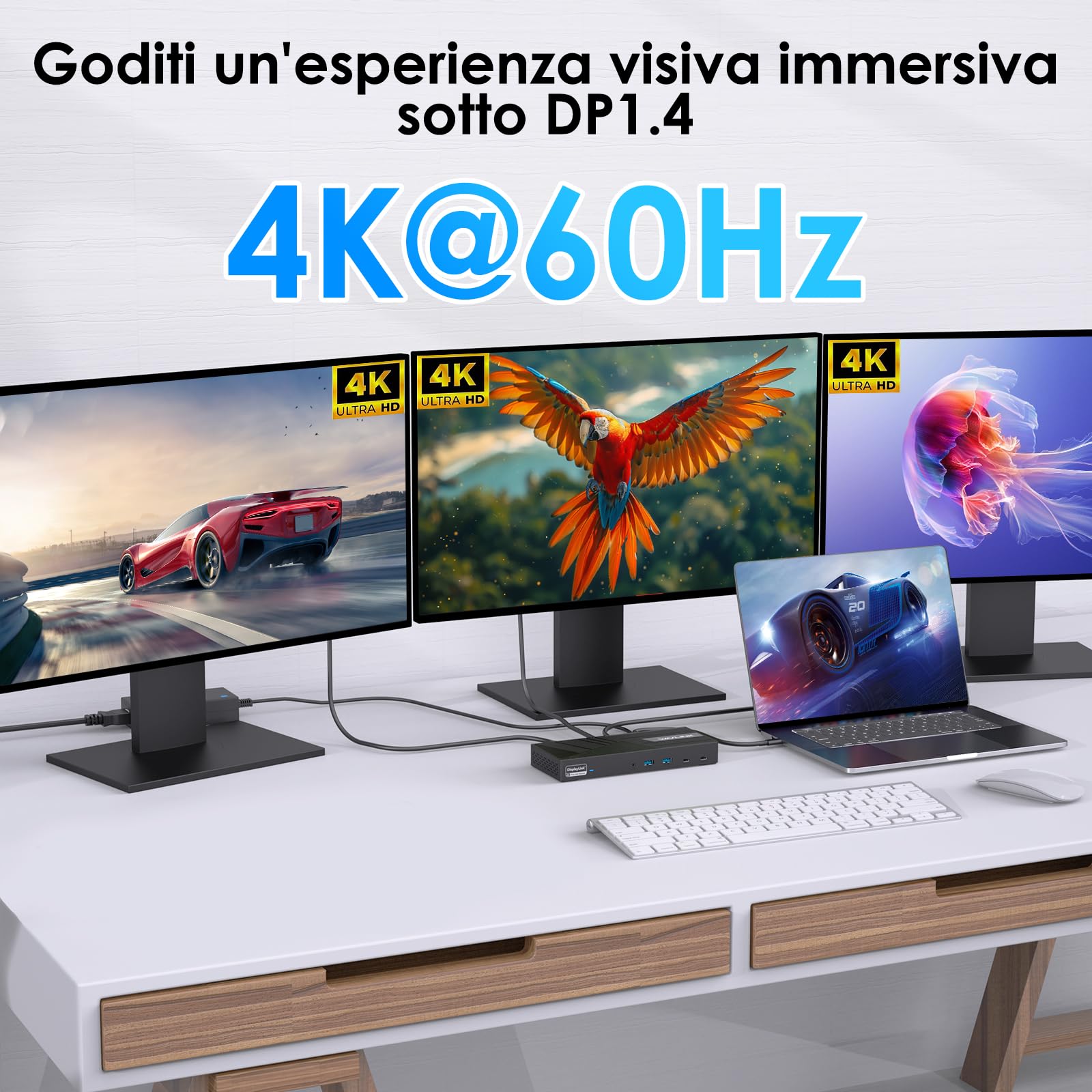 WAVLINK Docking station universale USB C con 3 HDMI, 2 DP, 100 W PD, Gigabit Ethernet, 6 × 10 Gbps USB-A&C, audio, microfono, compatibile con Mac OS e Windows