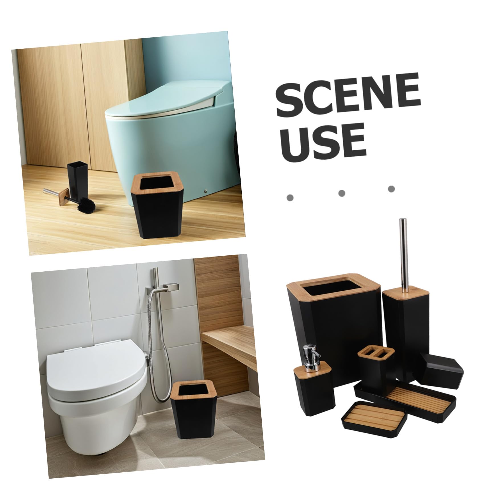 UKCOCO Baño de Bambú Set de Accesorios para Baño Dispensador de Jabón Soporte para Cepillo de Dientes para Decoración Moderna del Hogar o Hotel Incluye Vaso de Lavado