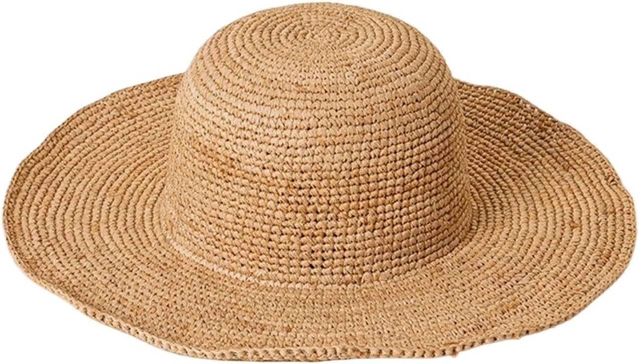 Spring Summer Handmade Woven Raffia Straw Jazz Hat, Foldable Outdoor Casual Sun Protection Beach Hat for Women