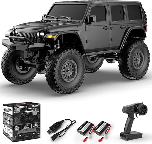 Miniatura 8 de RACENT 1/24 RC Crawler 4WD Todo Terreno RC Monster Truck de Escalada de Roca con Luz LED Impermeable Grado Pasatiempo Juguetes con 4 Baterías para
