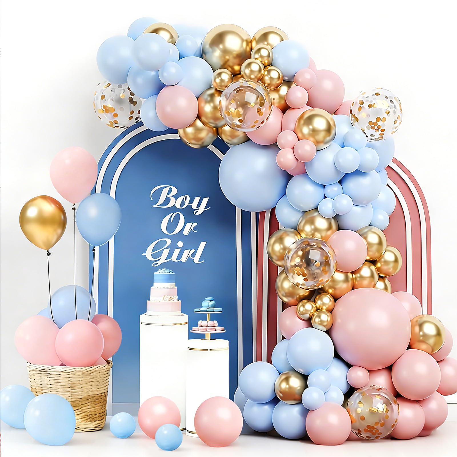 Pink Blue Gold Balloon Arch Kit, Confetti Balloons, 103Pcs 18 12 10 5 Inch Different Sizes Balloon Garland, Latex Balloons, Perfect for Gender Reveal, Baby Shower, Birthday, Wedding Decorations