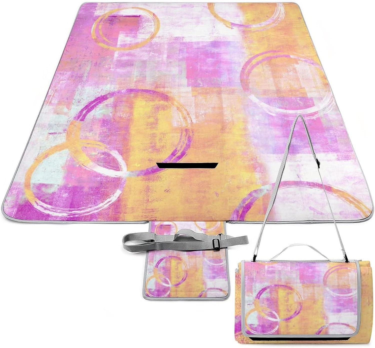 Color Modern Waterproof Foldable Picnic Blanket Abstract Art Painting Cool Watercolor Geometric Graffiti Tie Dye for Outdoor Beach Hiking Camping on Grass Waterproof Sandproof 58.3x58.3 Inch