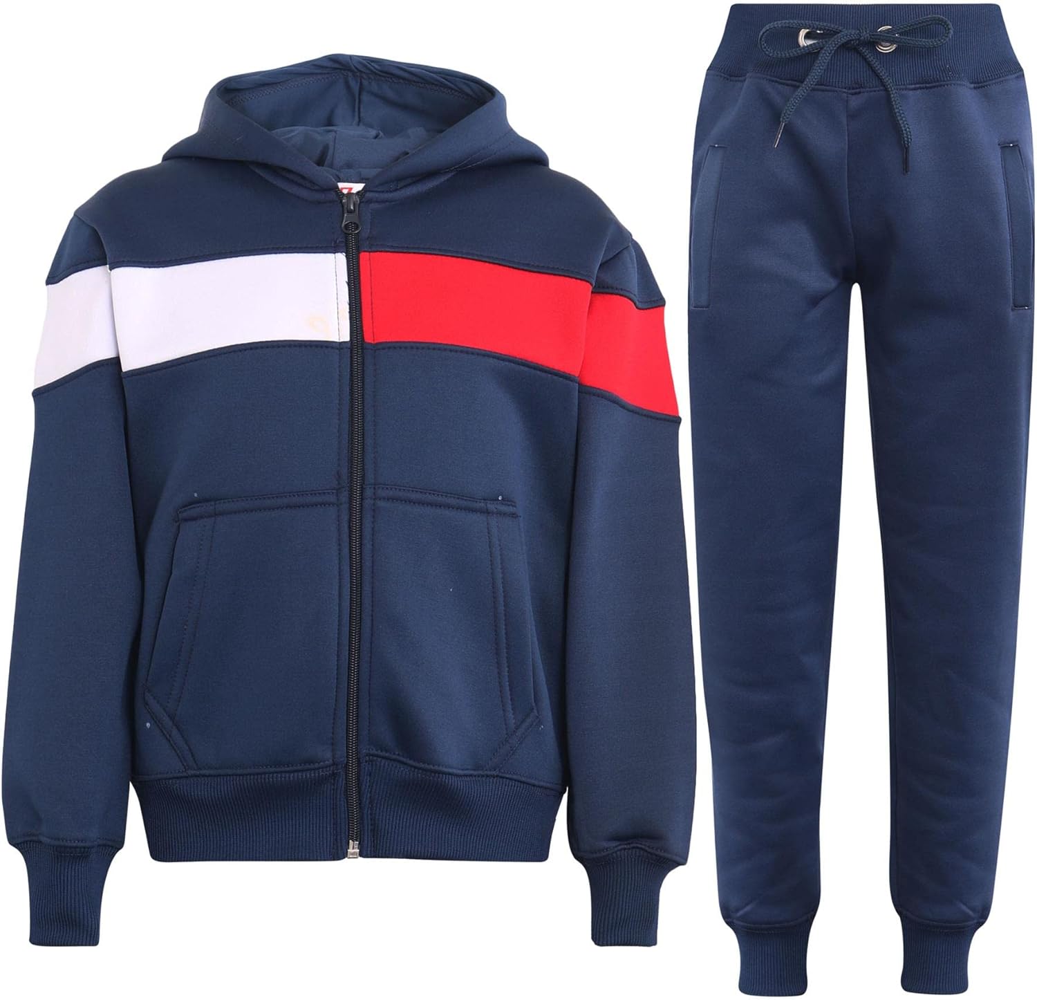 Girls Boys Unisex Tracksuit Designer's Contrast Panelled Fleece - T.SPlain 106 Navy 9-10