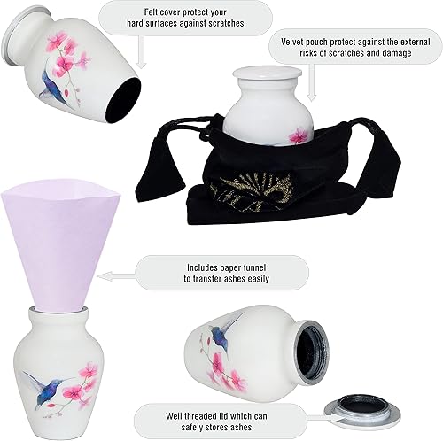 Miniatura 38 de SMARA Urna de cremación de recuerdo pequeña con funda de terciopelo Elige entre colores únicos Encantadora ficha de metal para cenizas humanas