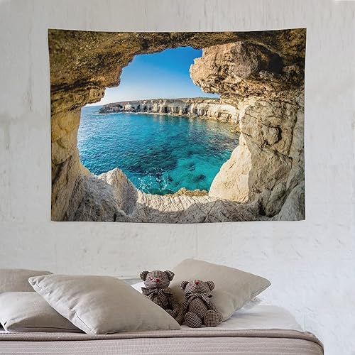 Miniatura 6 de Tapiz de paisaje natural, cielo azul, mar, paisaje, costa, luz del sol, vista de playa, tapiz colgante de pared para dormitorio, sala de estar, 40 x