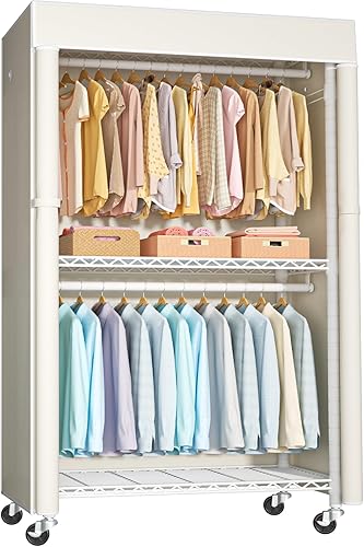 Miniatura 10 de FUTASSI Perchero negro con cubierta gris, armarios con ruedas P1C, perchero de metal para colgar ropa, armario de almacenamiento de ropa, 36.2