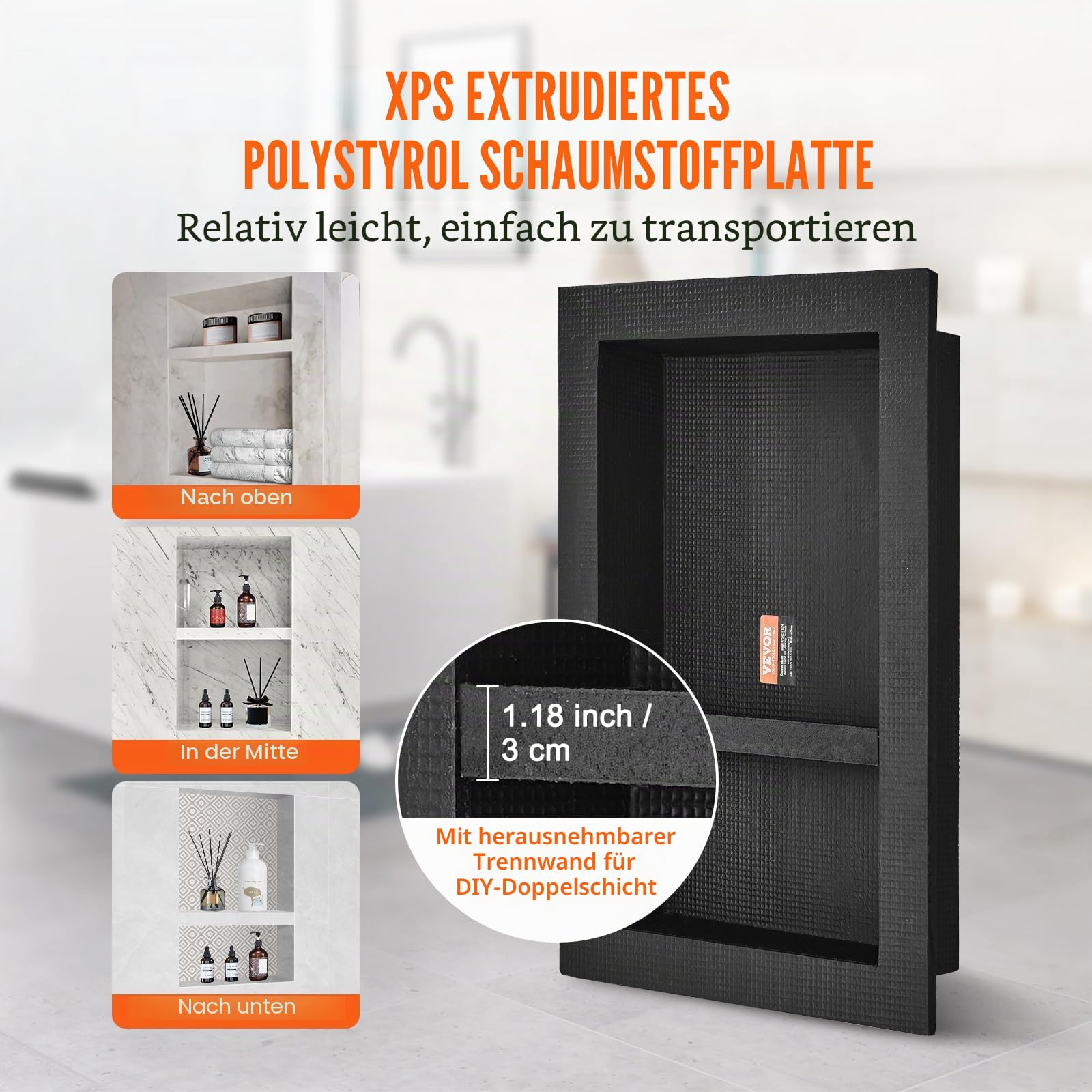VEVOR Wandnische 10x40,64x60,96cm Duschnische Nische Befliesbar Doppellagig Wasserdicht Nischeneinbau Rückwandmaterial (XPS, Holz, Zement) Geeignet für Badezimmer Schlafzimmer Arbeitszimmer