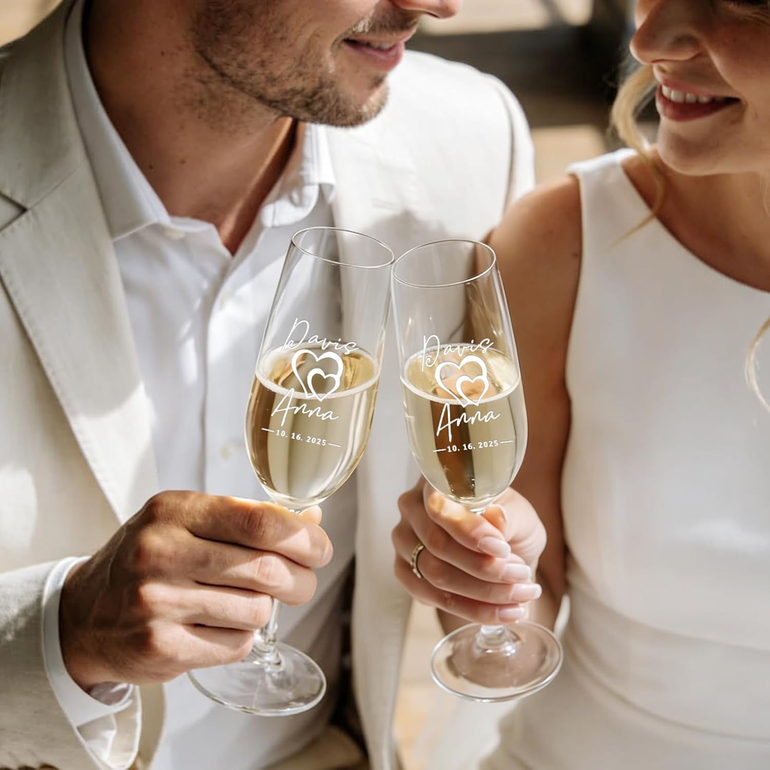 Mr & Mrs Personalized Champagne Flutes - Custom Engraved Wedding Gifts Customized Crystal Glasses for Couple Set of 2 Anniversary Engagements Anniversary Bridal Shower Party - Image 5