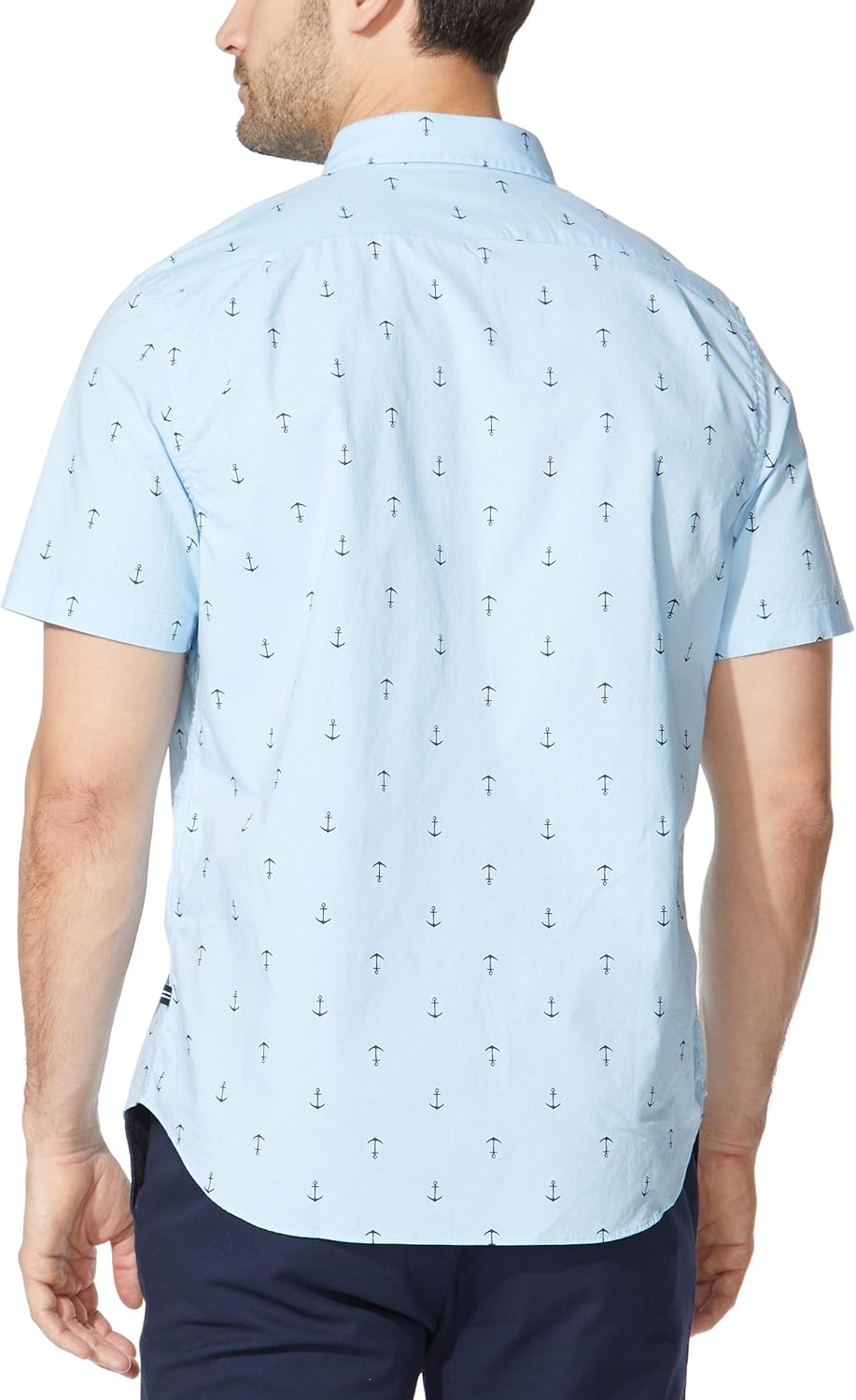 Nautica Men's Anchor Print Poplin Shirt Small Light Haze