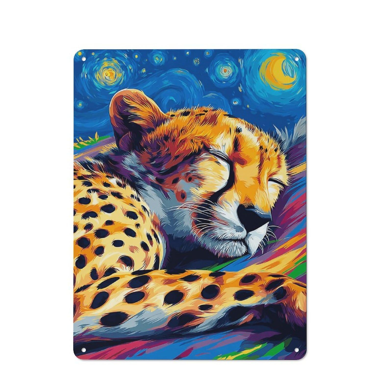 Junmoney Starry Night Cheetah Dreamscape 40X30cm Retro Tin Sign With For Dining Room Or Kitchen, For Metal Sign Collectors, For Garage And Workshop Walls