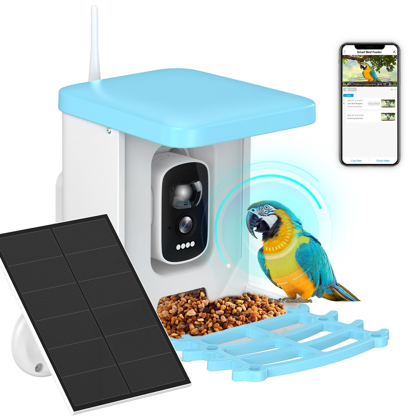 WGP Smart Bird Feeder with Camera, Bird Watching Camera with Solar Panel, 1080P HD AI Identify, Auto Capture Bird Videos & Motion Detection, Best Gift for Bird Lover