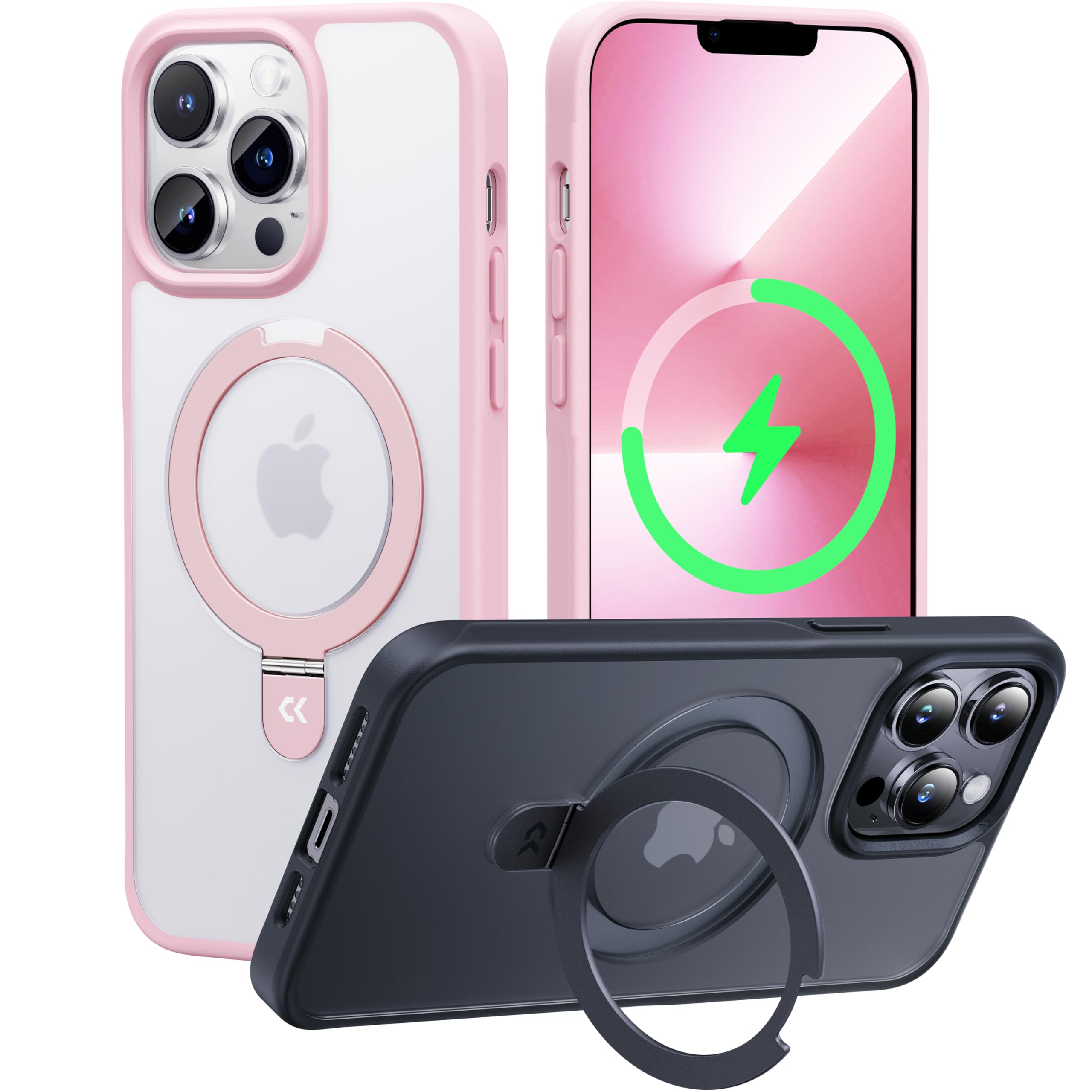 CASEKOO Designed for iPhone 13 Pro Case with Magnetic Invisible Stand [Military Drop Protection] [Compatible with MagSafe] Shockproof Slim Phone Case for iPhone 13 Pro 6.1 Inch 2021,Pink