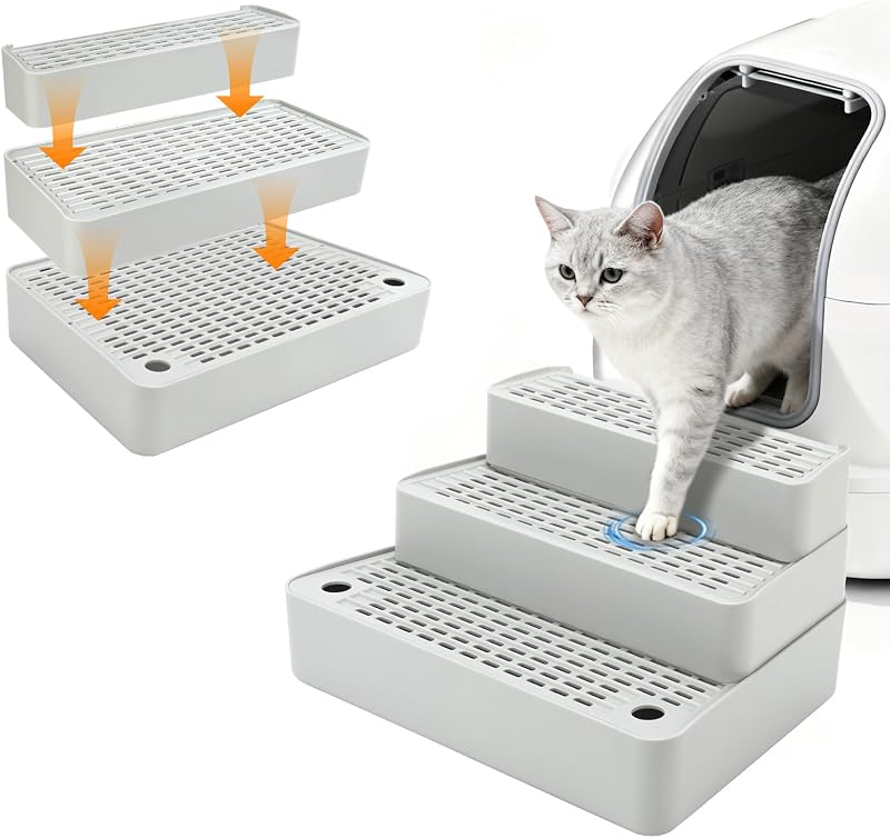 Escada ajustável de 3 degraus para caixa de areia de gatos Midollarle, cinza